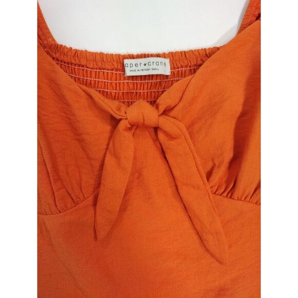 Aper & Crane Ruched Puff Sleeve Tie Front Crop Top - Size S. - Picture 5 of 8